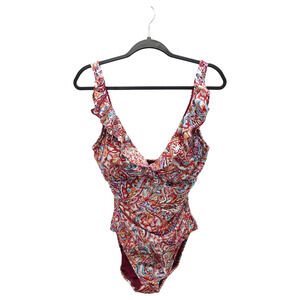 NEW Slimming Lauren Ralph Lauren One Piece Sz 14 Women's Swimsuit Paisley Ruffle